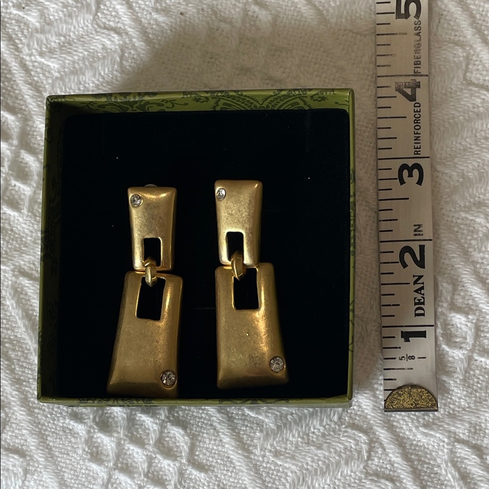 Gold Geometric Drop Earrings with crystals